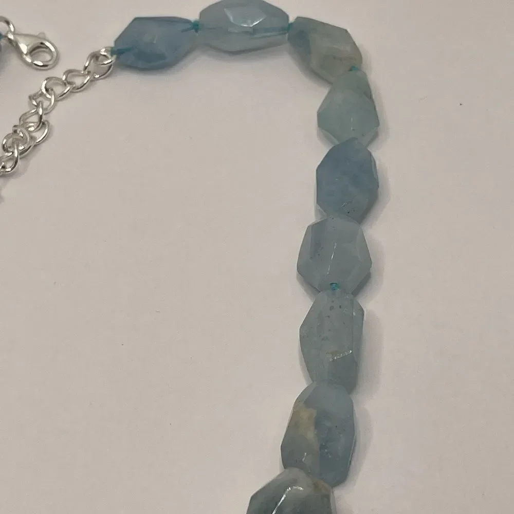 Natural aquamarine nugget choker necklace 925 sterling